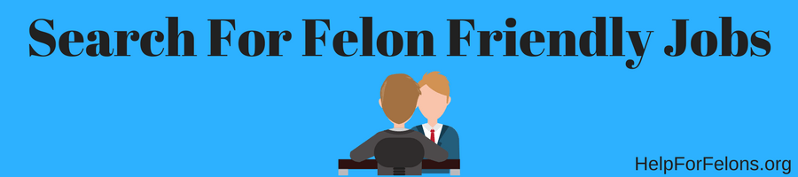 Image of a person in a job interview with the caption "search for felon friendly jobs."