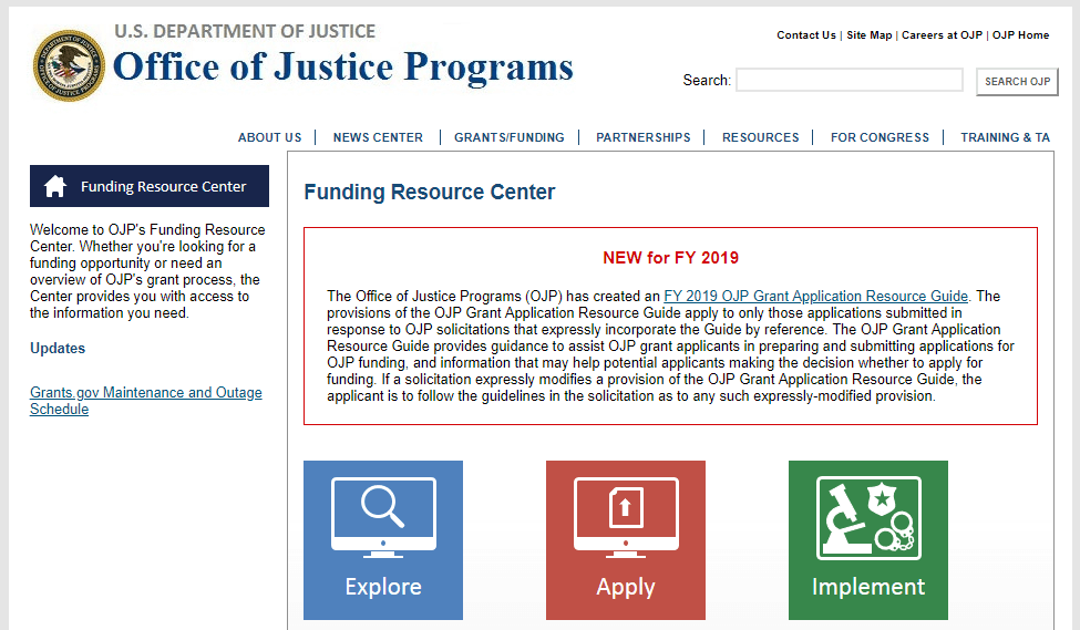 An image of grants available from the DOJ.
