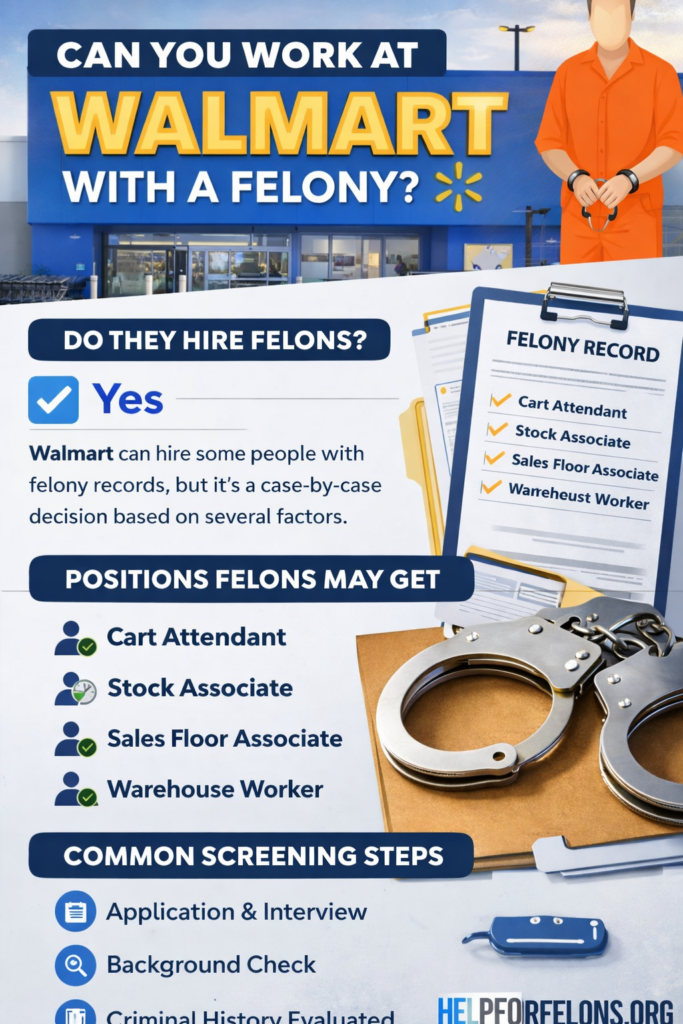 Infographic showing how  to get a job and the steps to follow at Walmart with a felony.