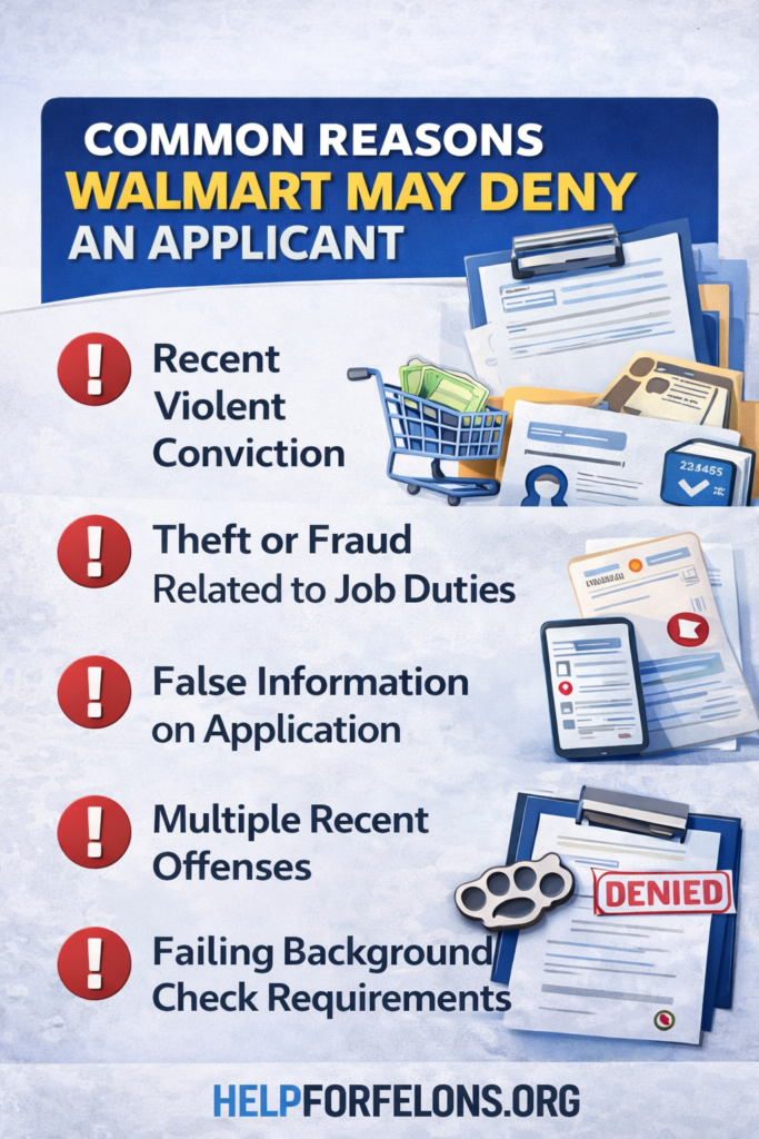 Infographic of common reasons Walmart wont hire felons.