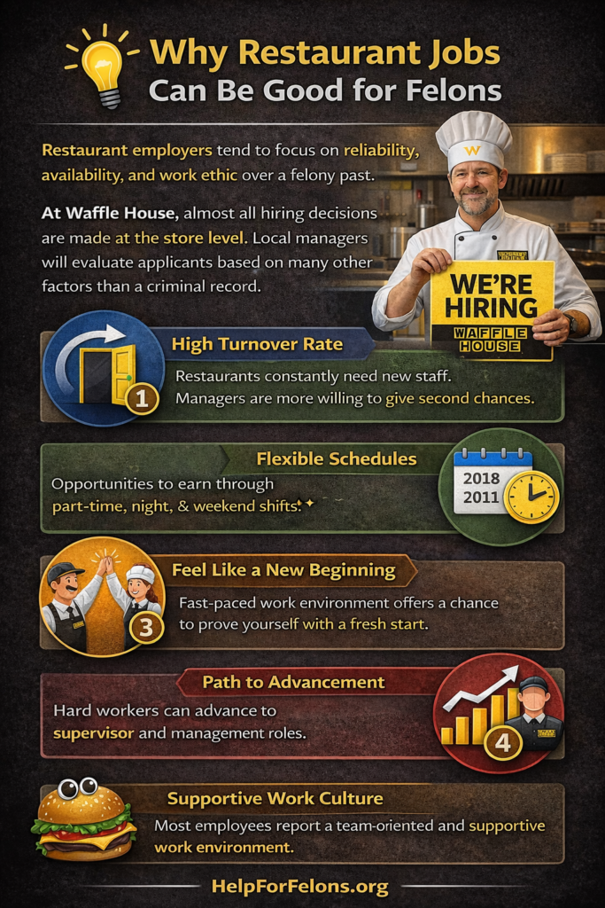 Info graphic about why restaurants are good places for felons to apply at and work for.