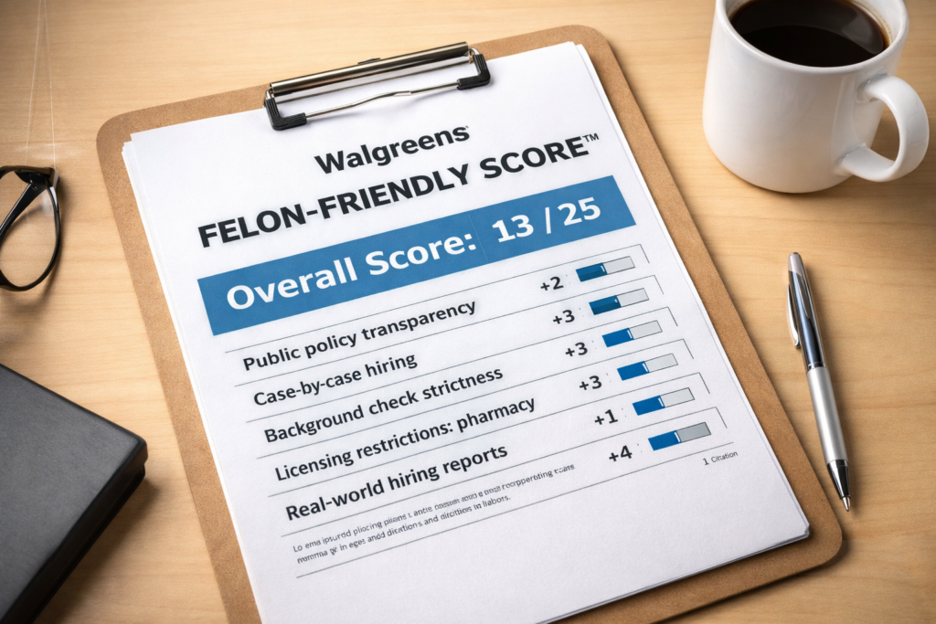 Image of Walgreens hire felons score on a clipboard.